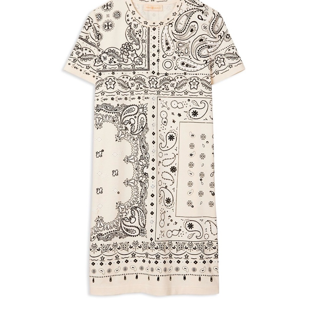 Tory Burch Cream and Black Paisley Mini Dress